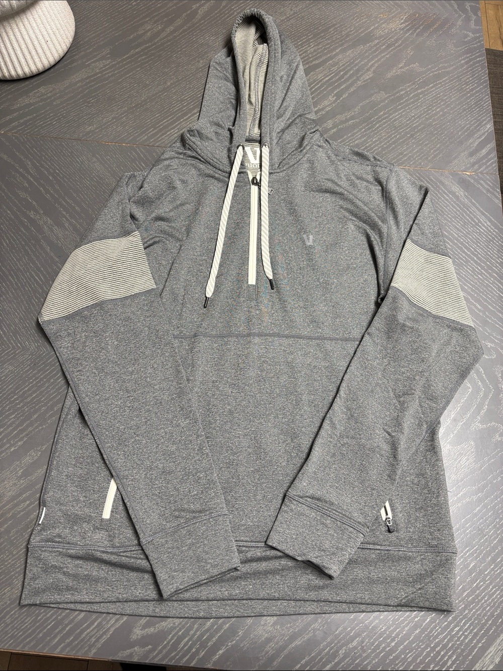 Vuori Men's Gray Pullover Hoodie with Contrast Elbow Panels